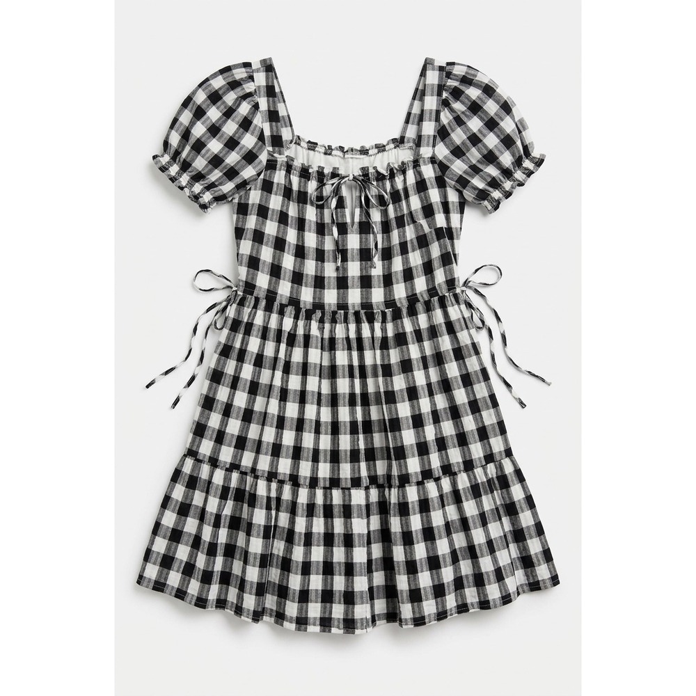 Madewell Black White Gingham Puff Sleeve Tiered Mini Dress Small Cottagecore